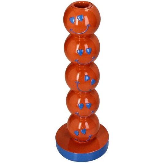 Kerzenhalter Smiley – Polyresin – Orange – 9x9x26,5cm – Fröhlicher Deko-Kerzenständer – Für Innenbereiche – Verspieltes Design für Zuhause 