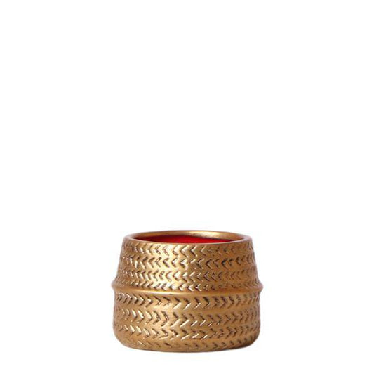 Blumentopf Rille – Gold – Ø6cm – Kleiner Keramik-Ziertopf mit Rillenstruktur – Mattes Finish – Mini-Übertopf für Orchideen & Sukkulenten 