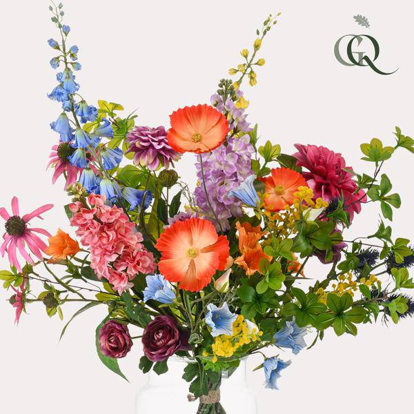 Künstliche Blumen – Strauß Electric Love – ca. 90cm hoch – Hochwertiger Kunstblumenstrauß in leuchtenden Farben – Dekoration für Wohnzimmer, Schlafzimmer & Büro – Pflegeleichte Kunstpflanze 