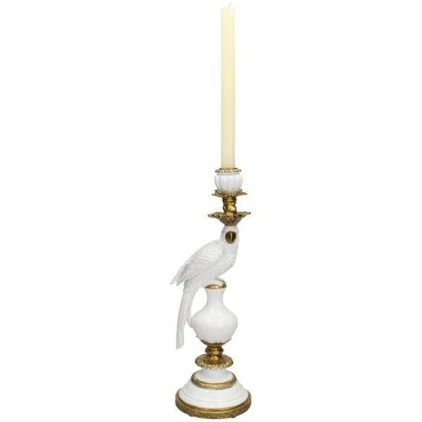 Kerzenständer – Weißer Vogel – ↑40 cm – Dekorativer Kerzenhalter aus Polyresin – Stilvolle Vogelfigur – Wohnaccessoire für Wohnzimmer & Tischdeko 