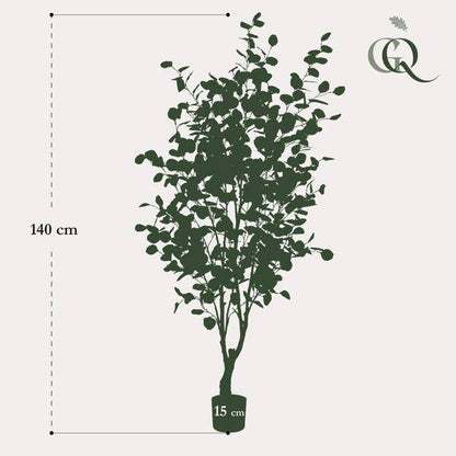 Kunstpflanze Eukalyptusbaum – Blue Gum Tree – ca. 140cm hoch – Täuschend echt & pflegefrei – Für Wohnzimmer, Büro & dunkle Räume – Immergrün & stilvoll 