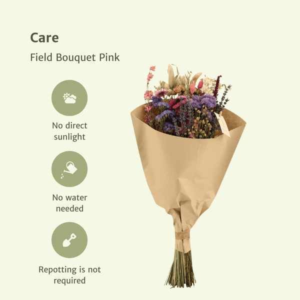 Trockenblumenstrauß – Feldblumen Rosa – Ø20cm ↕50cm – Getrocknete Blumen – Romantisch & Natürlich – Dekostrauß für Innenräume 