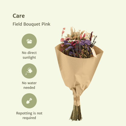 Trockenblumenstrauß – Feldblumen Rosa – Ø20cm ↕50cm – Getrocknete Blumen – Romantisch & Natürlich – Dekostrauß für Innenräume 