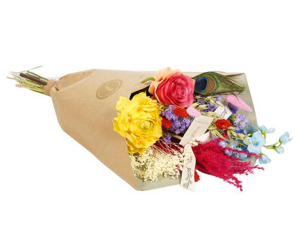 Getrocknete Blumen & Seide – Sommerfest – 4 Blumenträuße – Höhe ca. 55cm – Farbige Trockenblumen & Seidenblumen – Langlebige Deko – Für Wohnzimmer, Büro & Hochzeit 