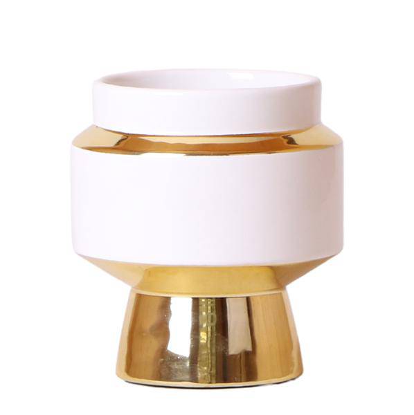 Le Chic Blumentopf – Weißer Keramiktopf mit goldenen Details – Ø9cm – Eleganter Ziertopf für Orchideen & Grünpflanzen – Stilvoller Deko-Übertopf 