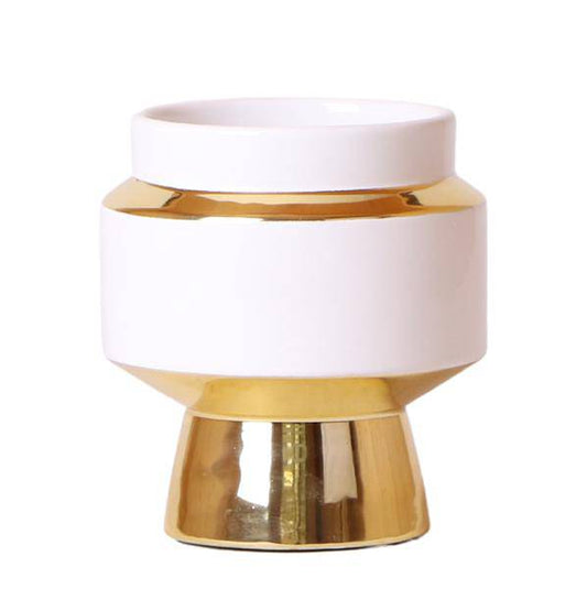 Le Chic Blumentopf – Weißer Keramiktopf mit goldenen Details – Ø9cm – Eleganter Ziertopf für Orchideen & Grünpflanzen – Stilvoller Deko-Übertopf 