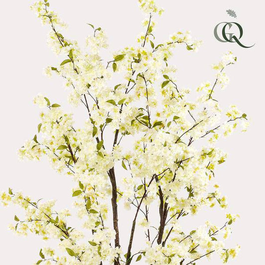 Künstliche Kirschblüte Prunus – Weiß – ca. 210cm hoch – Realistische Deko-Kunstpflanze – Wartungsfrei – Für Wohnzimmer, Büro & Eingangsbereich 