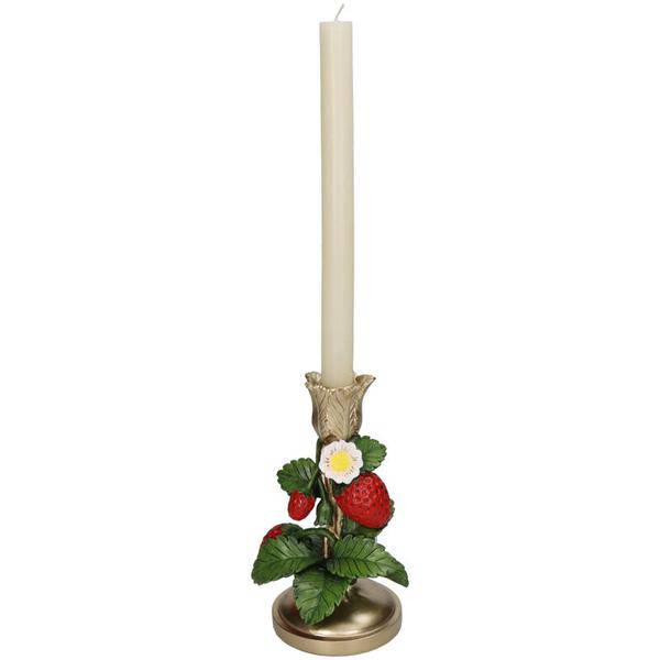 Kerzenständer - Erdbeergold – 20 cm – Verspielter Kerzenhalter mit Erdbeer-Motiv – Rot-Gold – Für Stabkerzen – Wohnaccessoire & Geschenkidee 