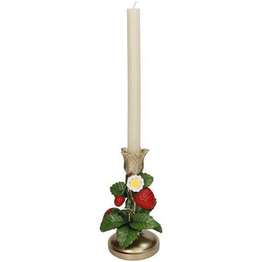 Kerzenständer - Erdbeergold – 20 cm – Verspielter Kerzenhalter mit Erdbeer-Motiv – Rot-Gold – Für Stabkerzen – Wohnaccessoire & Geschenkidee 