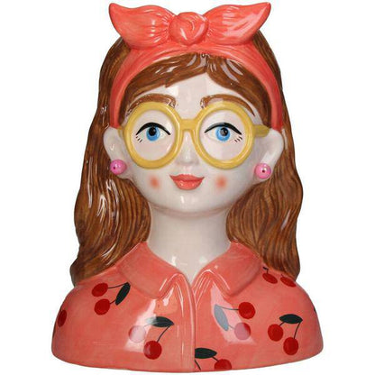 Design-Vase „Jessie“ – Fashion Lady mit Brille & Haarband – 27 cm – Modernes Wohnaccessoire aus Polyresin – Vase & Dekoobjekt in einem 