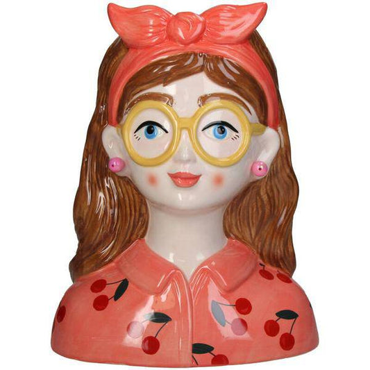 Design-Vase „Jessie“ – Fashion Lady mit Brille & Haarband – 27 cm – Modernes Wohnaccessoire aus Polyresin – Vase & Dekoobjekt in einem 