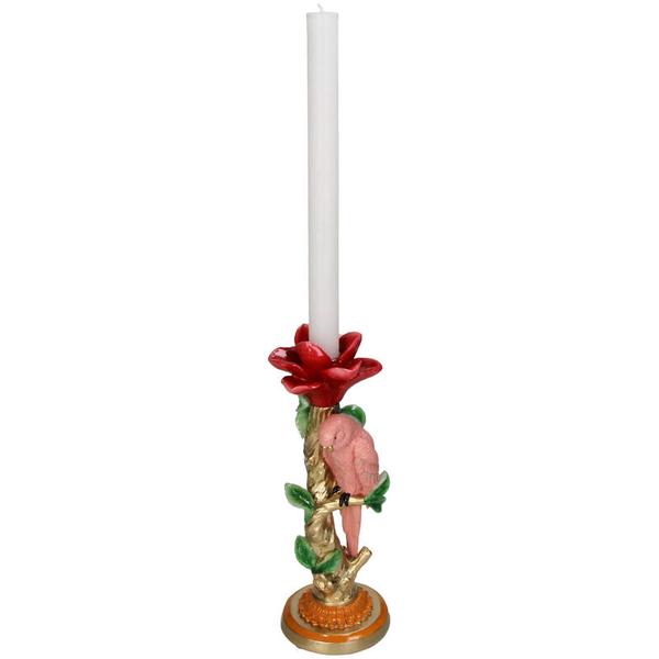 Kerzenständer Pinker Papagei – 26 cm – Polyresin – Bunte Deko – Wohnaccessoire & Tischdeko 