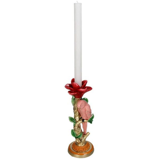 Kerzenständer Pinker Papagei – 26 cm – Polyresin – Bunte Deko – Wohnaccessoire & Tischdeko 