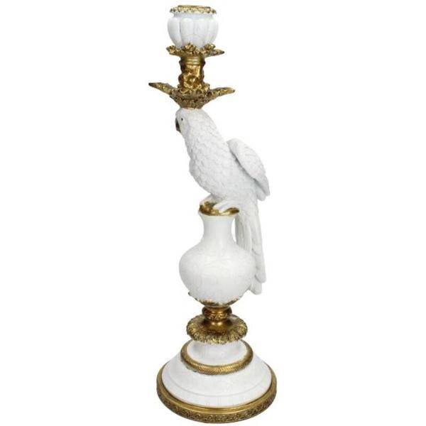 Kerzenständer – Weißer Vogel – ↑40 cm – Dekorativer Kerzenhalter aus Polyresin – Stilvolle Vogelfigur – Wohnaccessoire für Wohnzimmer & Tischdeko 