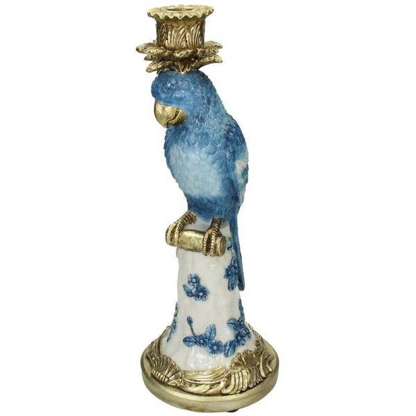 Kerzenständer – Blauer Vogel – ↑36 cm – Dekorativer Kerzenhalter aus Polyresin – Künstlerische Dekofigur – Einzigartige Wohnaccessoires 