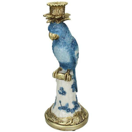 Kerzenständer – Blauer Vogel – ↑36 cm – Dekorativer Kerzenhalter aus Polyresin – Künstlerische Dekofigur – Einzigartige Wohnaccessoires 