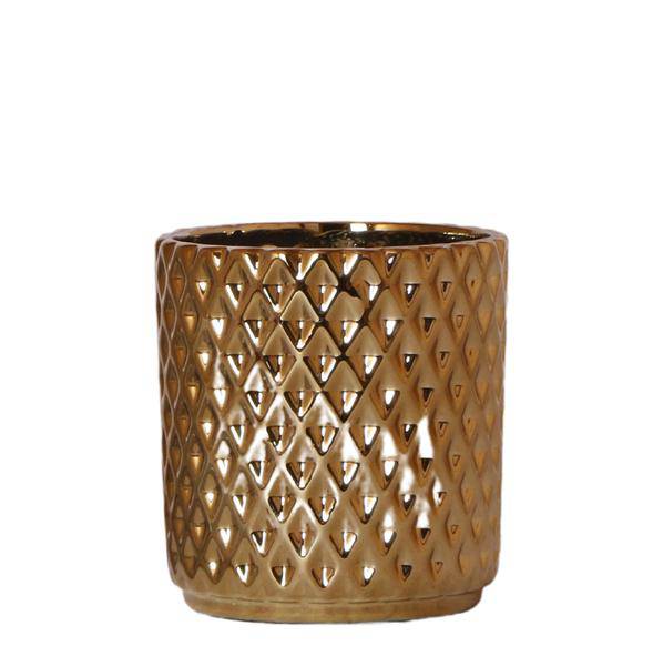 Blumentopf Diamant – Gold – Ø9cm – Keramik-Ziertopf mit Rautenmuster & Metallic-Finish – Handgefertigt – Für Orchideen, Sukkulenten & Zimmerpflanzen – Dekotopf für Wohnzimmer & Büro 