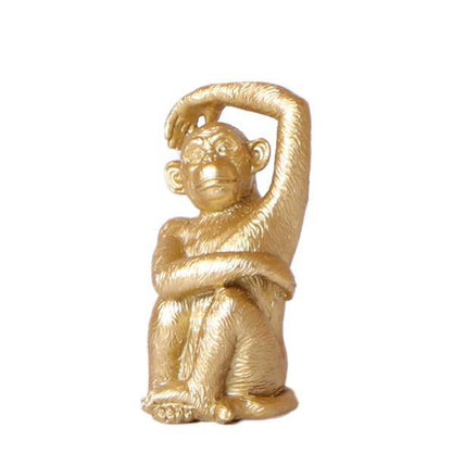 Ornament Dekoskulptur Sitzender Affe – Gold – Handgefertigte Polystone-Figur – 13cm – Verspieltes Dekoaccessoire für Zuhause und Pflanzensets 