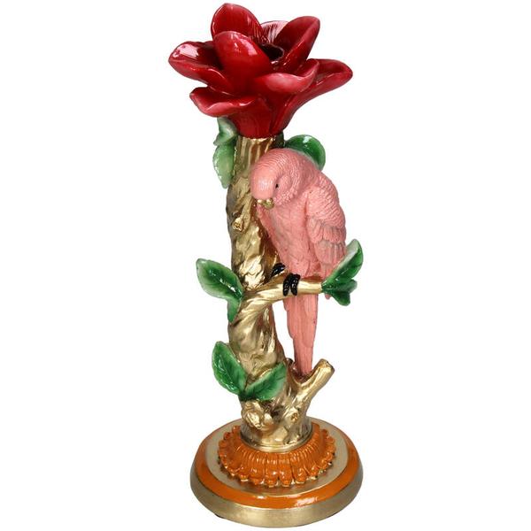 Kerzenständer Pinker Papagei – 26 cm – Polyresin – Bunte Deko – Wohnaccessoire & Tischdeko 