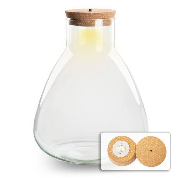Flaschengarten – Terrarienflasche mit LED-Korken – Erlenmeyerkolben – Geschlossenes Terrarium – Höhe 30 cm – Deko mit Licht & Natur 