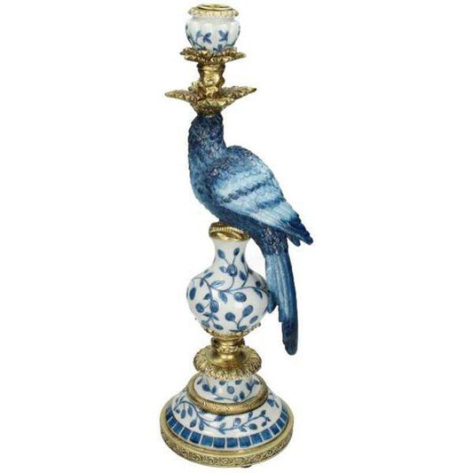 Kerzenständer – Holländischer Blaupapagei – Handbemalt – 40 cm hoch – Dekofigur aus Polystone – Tropisches Design – Tischdeko – Papagei Kerzenhalter 