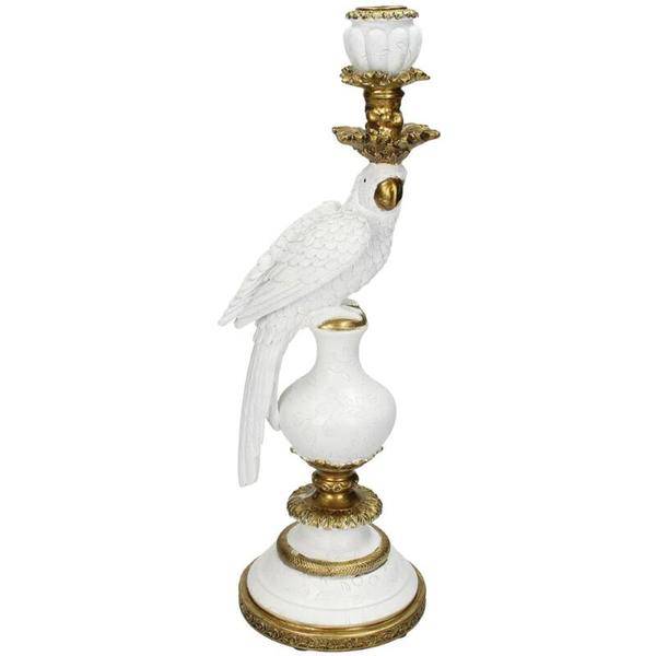 Kerzenständer – Weißer Vogel – ↑40 cm – Dekorativer Kerzenhalter aus Polyresin – Stilvolle Vogelfigur – Wohnaccessoire für Wohnzimmer & Tischdeko 