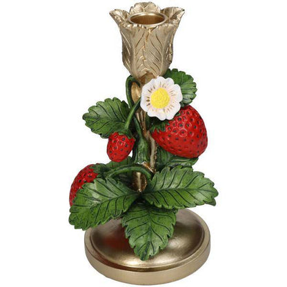 Kerzenständer - Erdbeergold – 20 cm – Verspielter Kerzenhalter mit Erdbeer-Motiv – Rot-Gold – Für Stabkerzen – Wohnaccessoire & Geschenkidee 