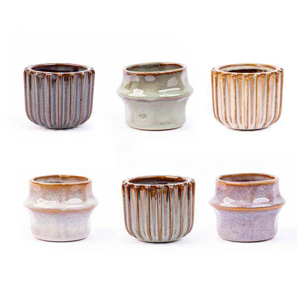 Topfset – Barcelona – 6er-Set – Ø8 cm – Höhe 6,4 cm – Keramik – Warme Erdtöne – Ideal für kleine Zimmerpflanzen & Ableger 
