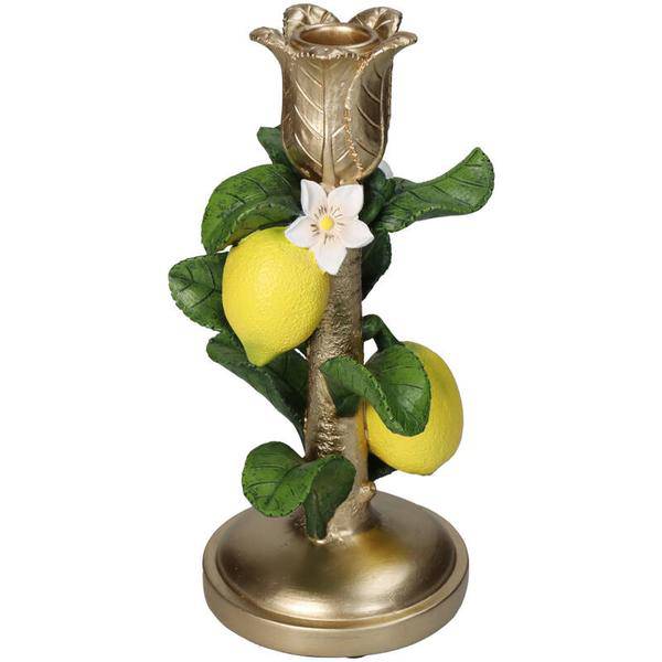Kerzenständer Zitrone – 22 cm – Sommerlicher Kerzenhalter mit Zitronen-Motiv – Bunte Tischdeko 
