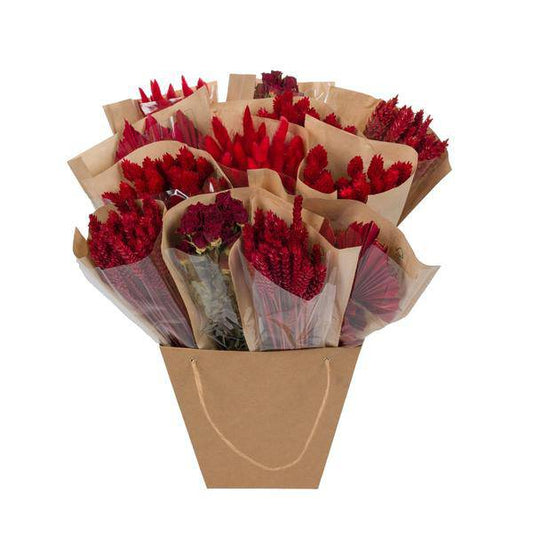 Getrocknete Blumen – Strauß Mono Mix Rot – Handgebunden – ca. 50cm – Nachhaltige Trockenblumen Deko für Vase, Tisch & Geschenk 
