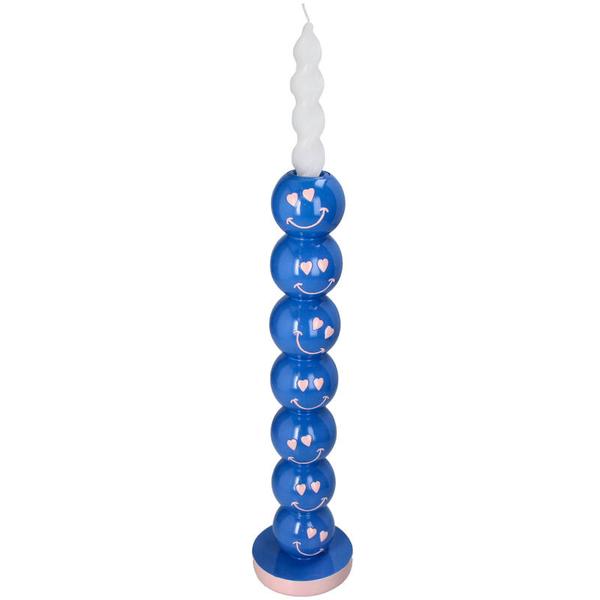 Kerzenständer Smiley – Blaue Kugeln – 9x9x36 cm – Dekorativer Kerzenhalter – Gute-Laune-Design 