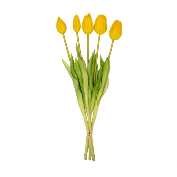 Gelber Tulpenstrauß – 5 Kunsttulpen – 42 cm – Real Touch – Dekoration Frühling & Zuhause 