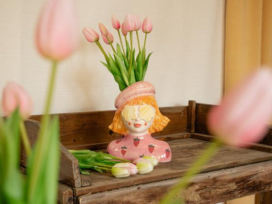 Vase Girl Strawberry – Pink Tontopf – ↑24 cm – Verspielte Deko-Vase – Für Blumen & Wohnraum – Charmantes Design 