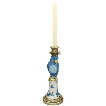 Kerzenständer – Blauer Vogel – ↑36 cm – Dekorativer Kerzenhalter aus Polyresin – Künstlerische Dekofigur – Einzigartige Wohnaccessoires 