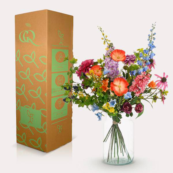 Künstliche Blumen – Strauß Electric Love – ca. 90cm hoch – Hochwertiger Kunstblumenstrauß in leuchtenden Farben – Dekoration für Wohnzimmer, Schlafzimmer & Büro – Pflegeleichte Kunstpflanze 