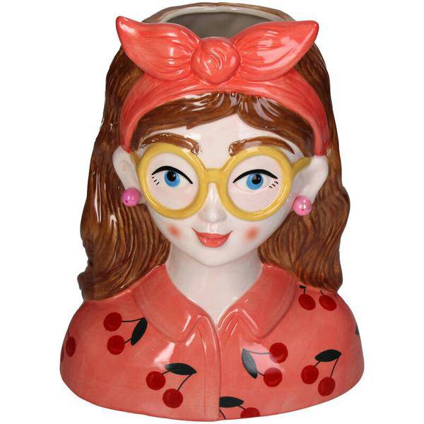 Design-Vase „Jessie“ – Fashion Lady mit Brille & Haarband – 27 cm – Modernes Wohnaccessoire aus Polyresin – Vase & Dekoobjekt in einem 