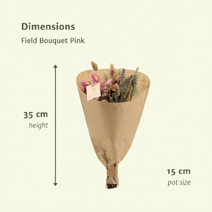 Trockenblumen Feldblumenstrauß Rosa – Blumenstrauß – Ø15cm x ↕35cm – Sanfte Rosatöne – Romantische Dekoration für Innenräume – Pflegefrei 