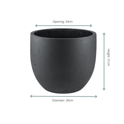 Pflanztopf Grigio New Egg – Anthrazit – D36cm x H31cm – Moderner Blumentopf in Betonoptik – Mit Wasserablauf – Für Innen & überdachte Außenbereiche 
