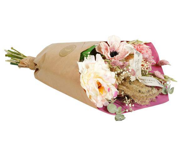 Getrocknete Blumen & Seide – Pfingstrose Love – 4 Sträuße – ↕55cm – Romantisches Trockenblumen & Kunstblumen Arrangement – Langlebig & pflegeleicht – Dekoration & Geschenk 