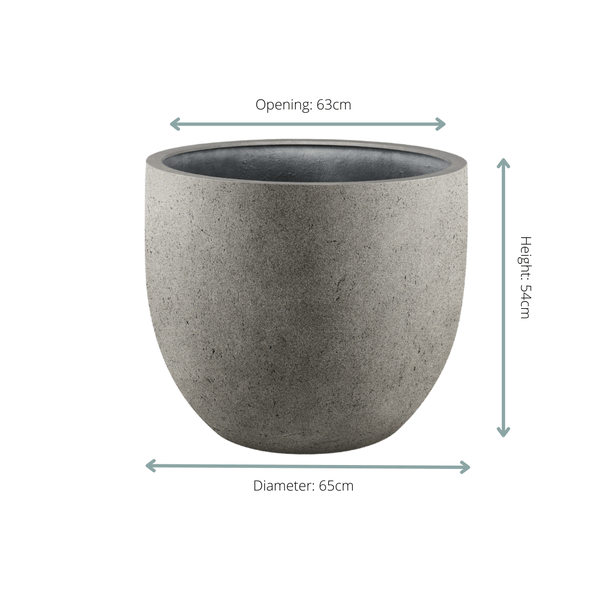 Pflanztopf Grigio New Egg – Natürlicher Beton – Ø65cm x H54cm – Moderner Design-Topf für große Zimmerpflanzen – Mit Abflussloch – Für Innen- & überdachte Außenbereiche – Betonoptik 