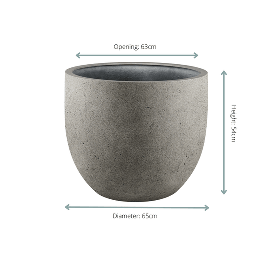 Pflanztopf Grigio New Egg – Natürlicher Beton – Ø65cm x H54cm – Moderner Design-Topf für große Zimmerpflanzen – Mit Abflussloch – Für Innen- & überdachte Außenbereiche – Betonoptik 
