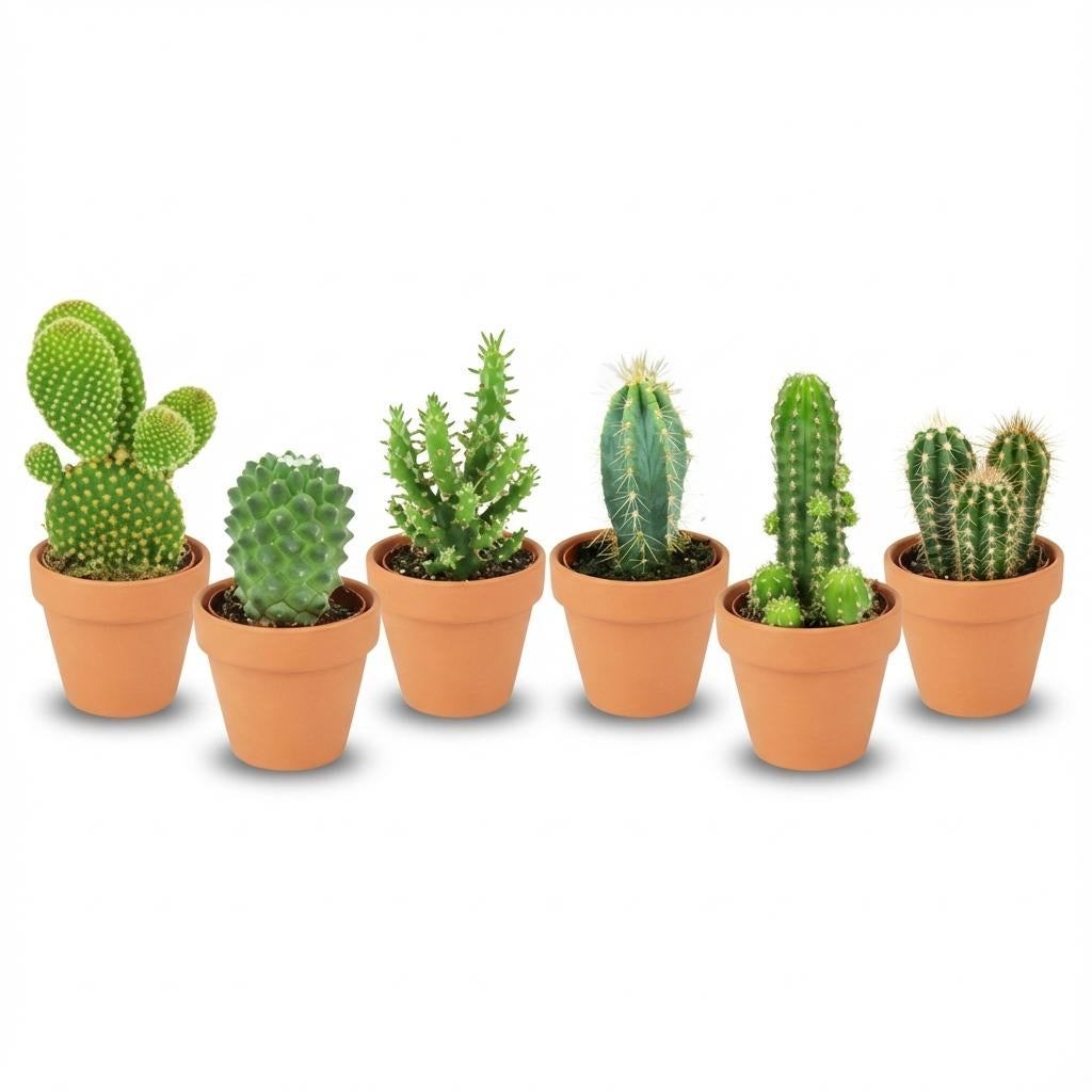 Mini Kakteen Mix – 6 Pflanzen – Ø8,1cm Terrakottatöpfe – Höhe 5–10cm – Pflegeleichte Zimmerpflanzen – Kakteen Set für Fensterbank Büro & Wohnraum 