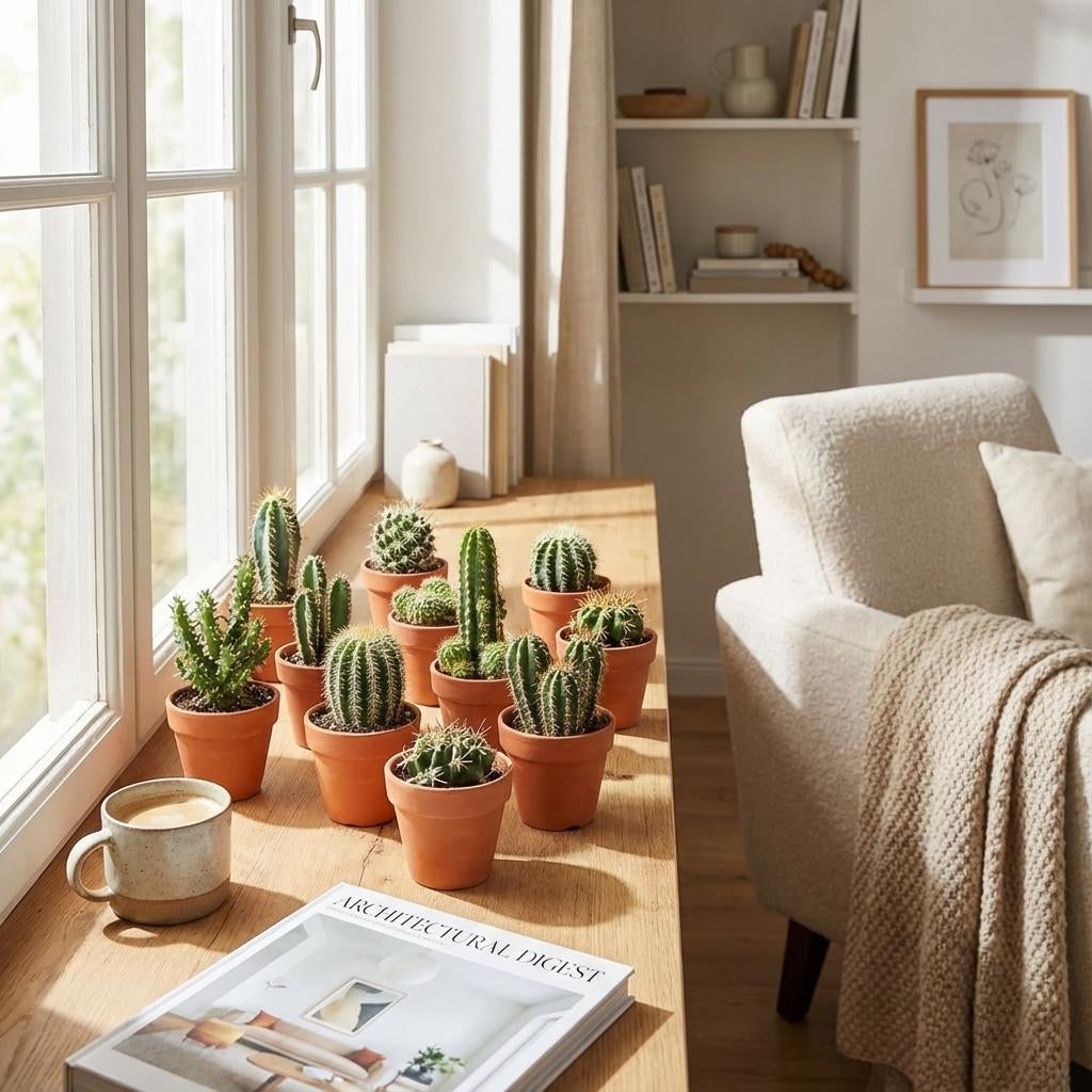 Mini Kakteen Mix – 3 Pflanzen – Ø8,1cm Terrakottatöpfe – Höhe 5–10cm – Pflegeleichte Zimmerpflanzen – Kleine Kakteen für Fensterbank & Büro 