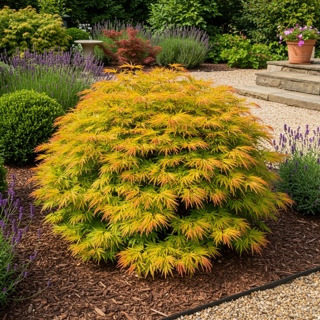 Japanischer Ahorn – Acer palmatum 'Summergold' – ca. 70 cm hoch – Ø19 cm – goldgelbes Laub – Balkon- & Gartenpflanze 