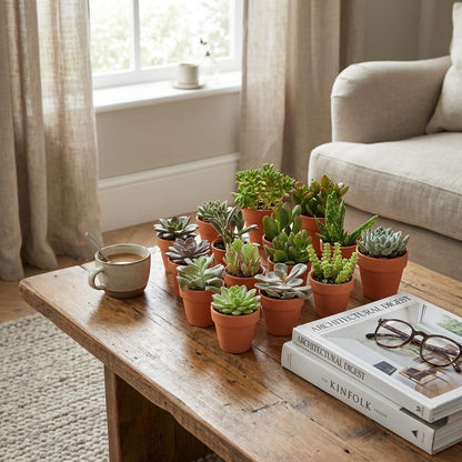 Mini Sukkulenten Mix – 3 Pflanzen – Ø8,1cm Terrakottatöpfe – Höhe 5–10cm – Pflegeleichte Zimmerpflanzen – Ideal für Fensterbank Büro & Wohnraum 