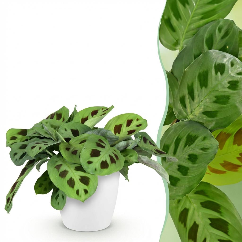 Green boutiQ - Zimmerpflanze - Maranta Fascinator Kerchoveana - Zebrapflanze - Haustierfreundliche Pflanze - Grün - 1 Pflanze - mit Potter Weiß - Topf 12cm - Höhe 25cm 