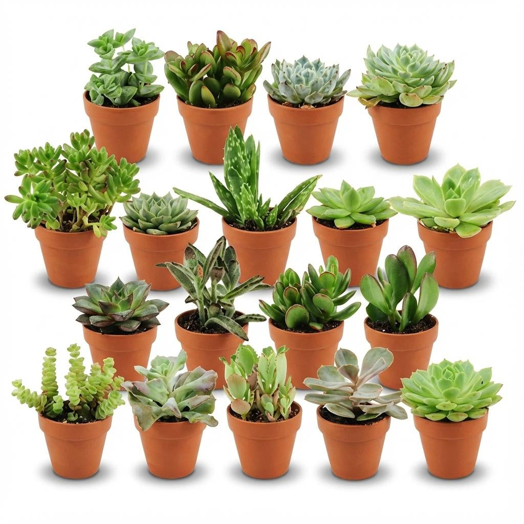 Mini Sukkulenten Mix – 18 Pflanzen – Ø8,1cm Terrakottatöpfe – Höhe 5–10cm – Pflegeleichte Zimmerpflanzen – Große Sukkulenten Auswahl für Zuhause Büro & Deko 
