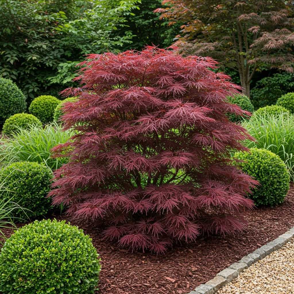 Japanischer Ahorn Acer palmatum 'Sumi-nagashi' – Roter Zierahorn – Balkon- & Terrassenpflanze – Ø19 cm Topf – Ca. 70 cm hoch – Eleganter Fächerahorn mit glänzend dunkelrotem Laub 