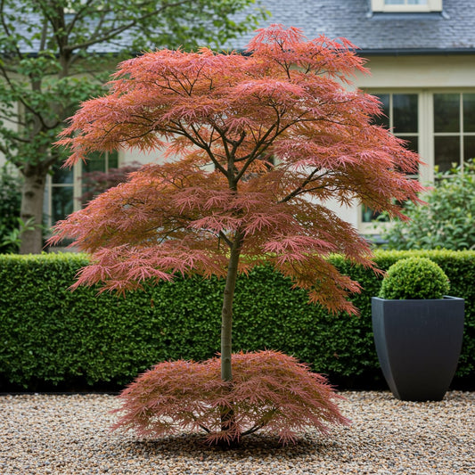 Japanischer Ahorn Acer palmatum 'Jerre Schwartz' – Dunkelrot – Balkon- & Gartenpflanze – Ø19 cm Topf – Ca. 70 cm hoch – Kompakter Zierahorn mit elegantem Farbspiel 
