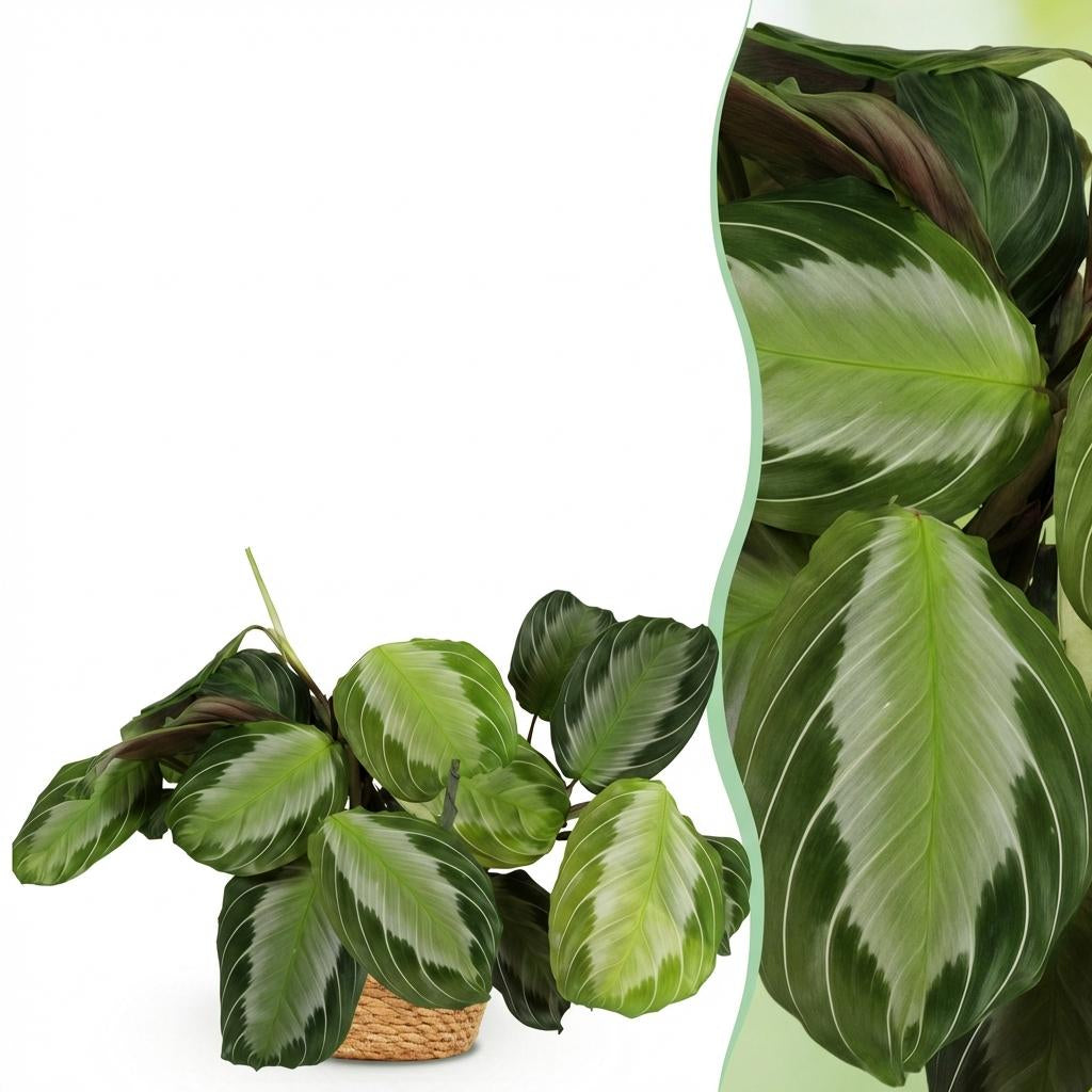 Green boutiQ - Zimmerpflanze - Maranta Fascinator Silverband - Gebetspflanze - Haustierfreundliche Pflanze - Grün - 1 Pflanze - mit Korb - Topf 12cm - Höhe 25cm 
